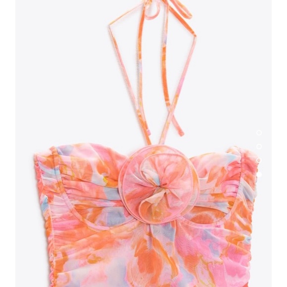 Zara Floral Tulle Midi Dress. NWT. Size Medium. - Picture 6 of 9